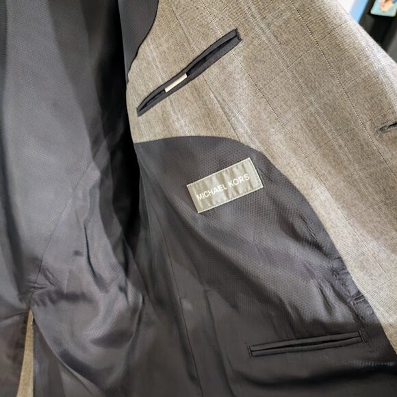 Mens Michael Kors Gray Blue Plaid Sports Blazer Jacket 46L NEW - Picture 5 of 10